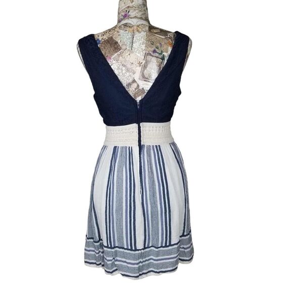 Blue Lace Tank Top Crochet Waist Cotton Blue Striped Tank Sundress Dress - Picture 7 of 9